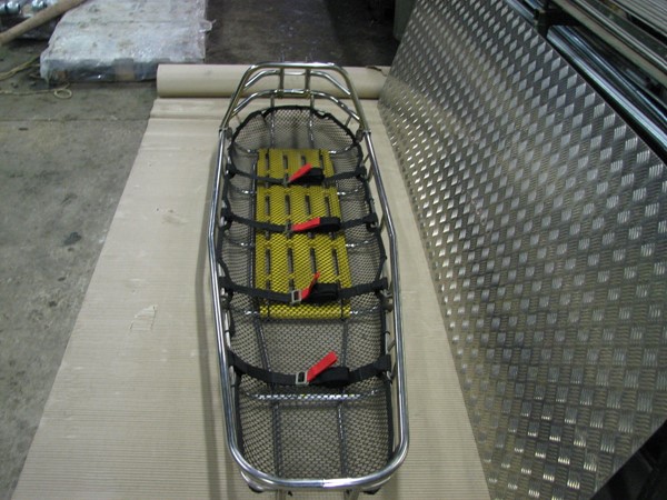 Confined space stainless steel rescue stretcher with head guard